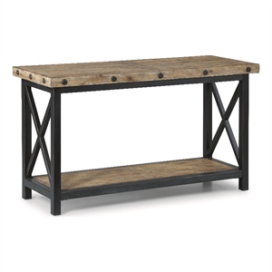 Kingfisher Lane Brown Sofa Table with Metal Frame and Exposed Bolt Heads