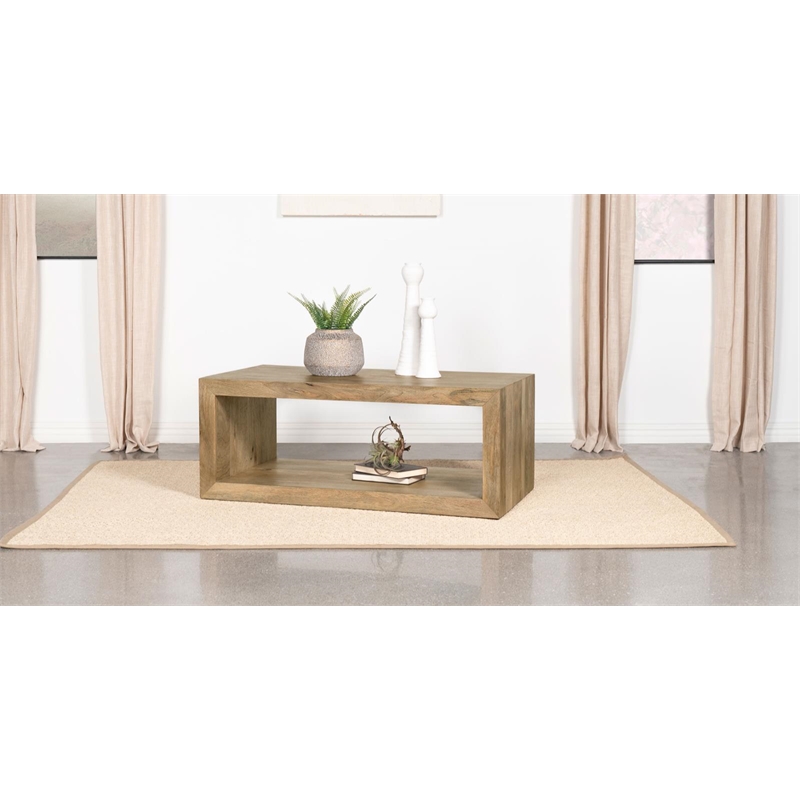 Kingfisher Lane Rectangular Farmhouse Solid Wood Coffee Table in Natural