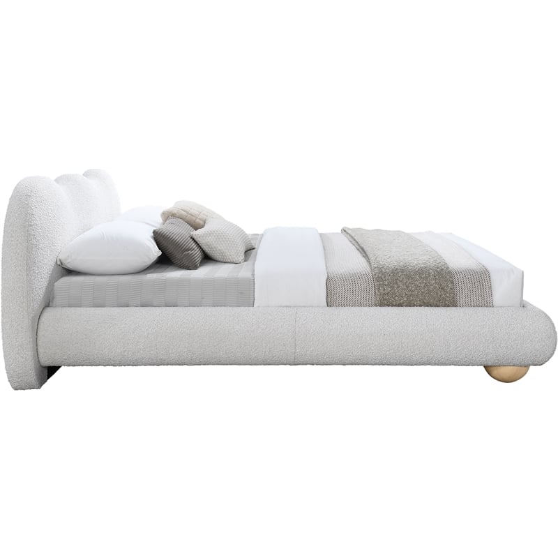 Kingfisher Lane Contemporary Boucle Fabric King Bed in Cream