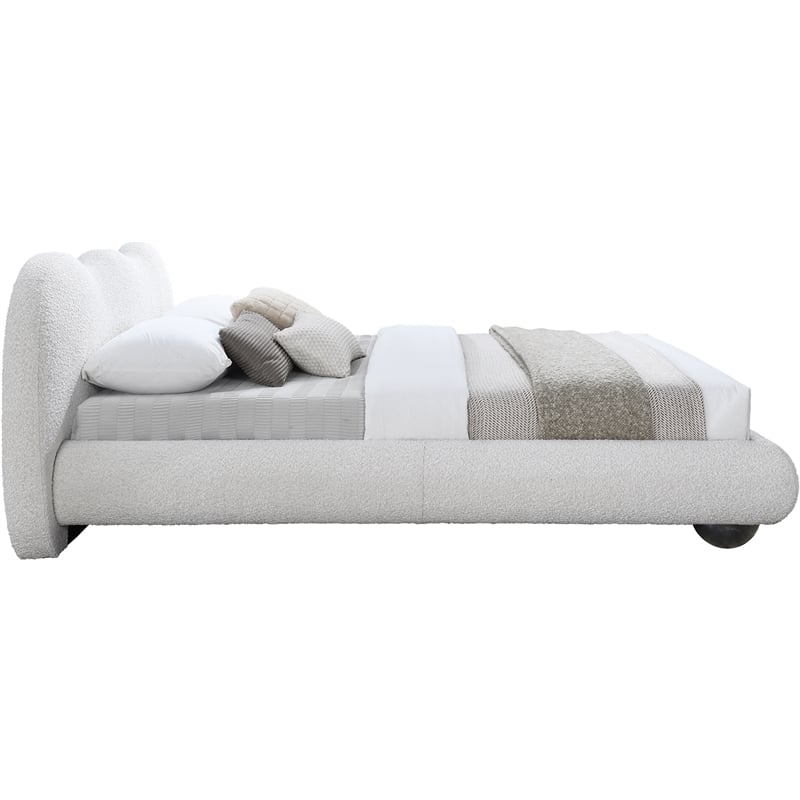 Kingfisher Lane Contemporary Boucle Fabric King Bed in Cream