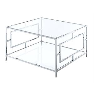 Kingfisher Lane Square Coffee Table in Clear Glass and Chrome Metal Frame