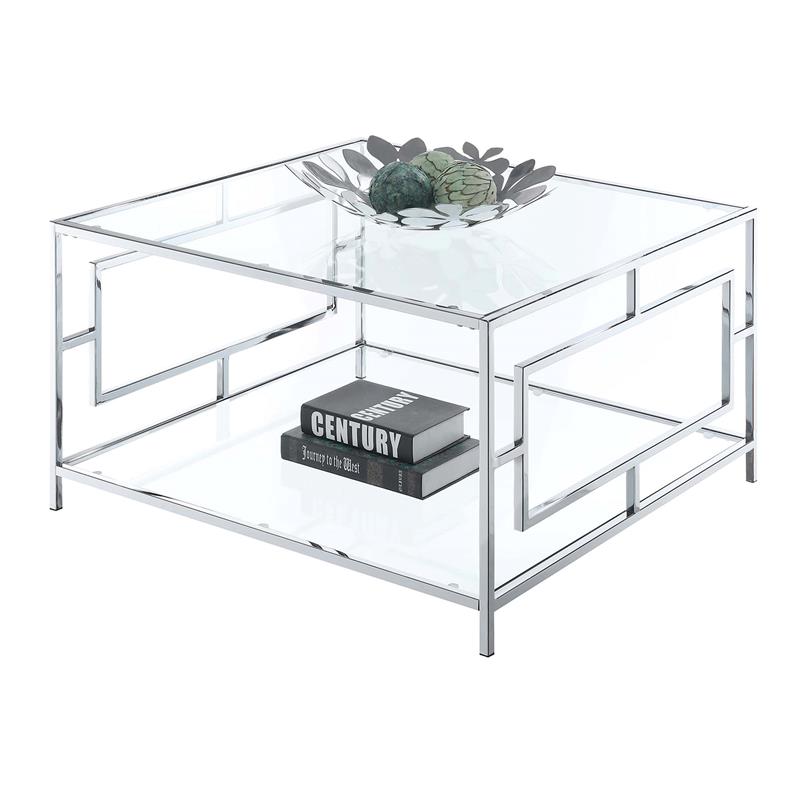 Kingfisher Lane Square Coffee Table in Clear Glass and Chrome Metal Frame