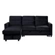 Kingfisher Lane Velvet Reversible Sleeper Sectional with Storage in Black