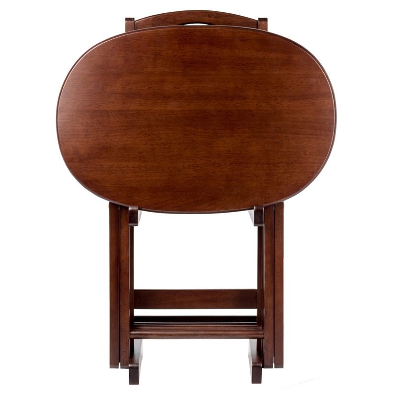 Kingfisher Lane 5-Piece Transitional Solid Wood Snack Table Set in Cappuccino