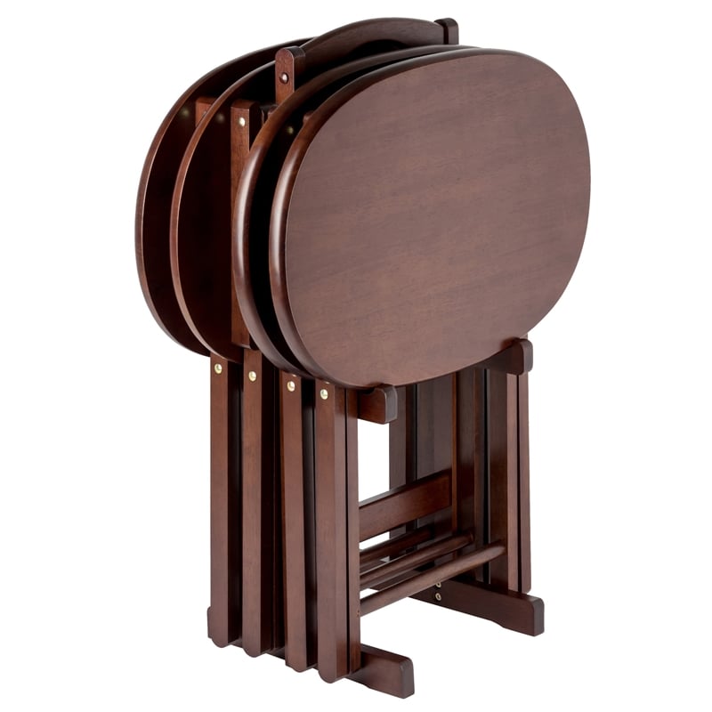 Kingfisher Lane 5-Piece Transitional Solid Wood Snack Table Set in Cappuccino