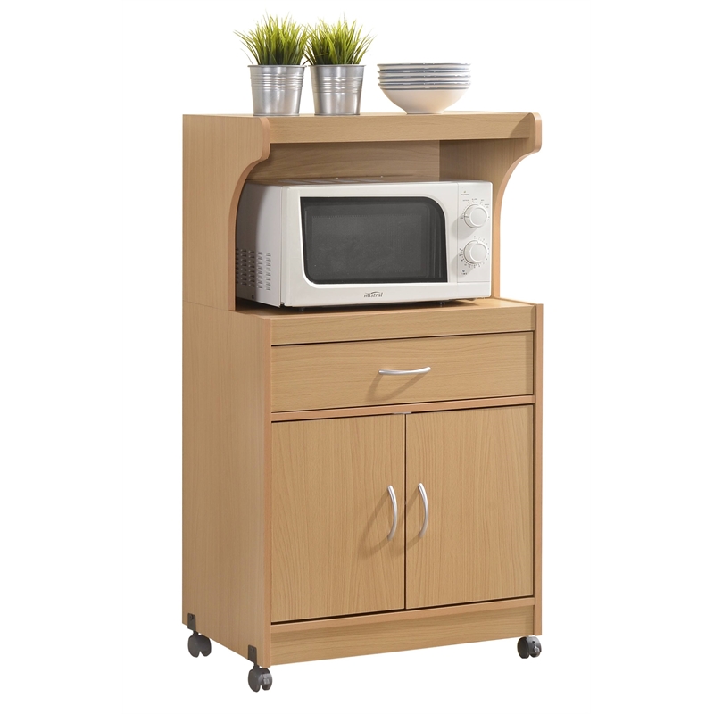 Kingfisher Lane Microwave Contemporary Wooden Kitchen Cart in Beige Finish