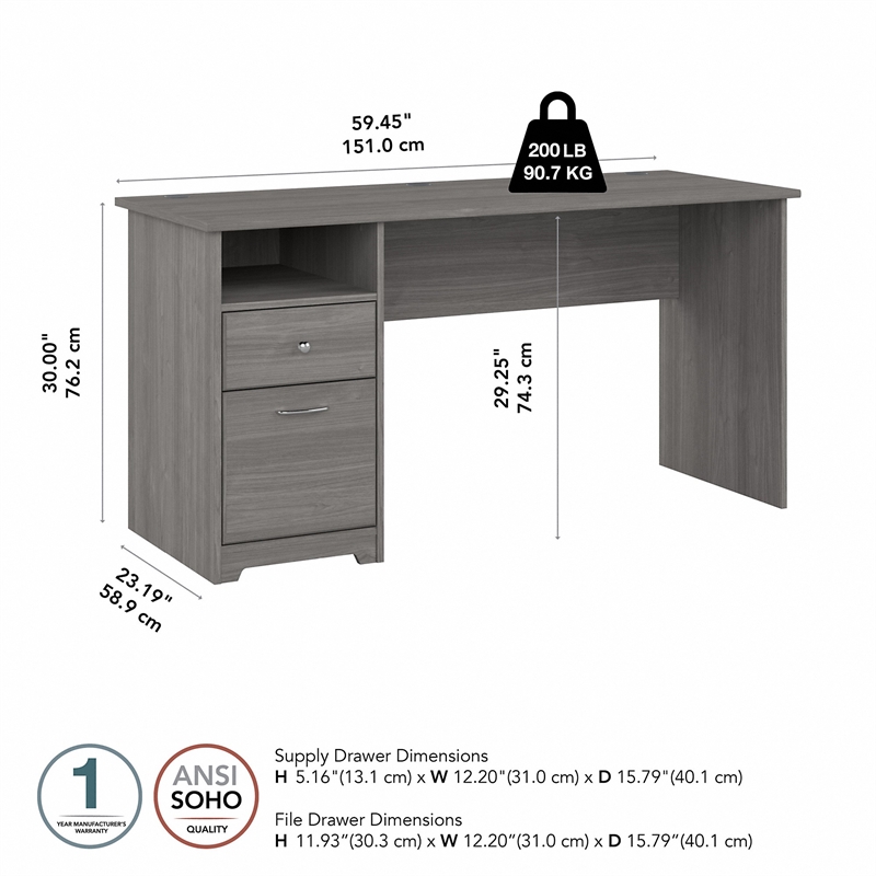 Kingfisher Lane 60W Computer Desk with Drawers in Modern Gray - Engineered Wood