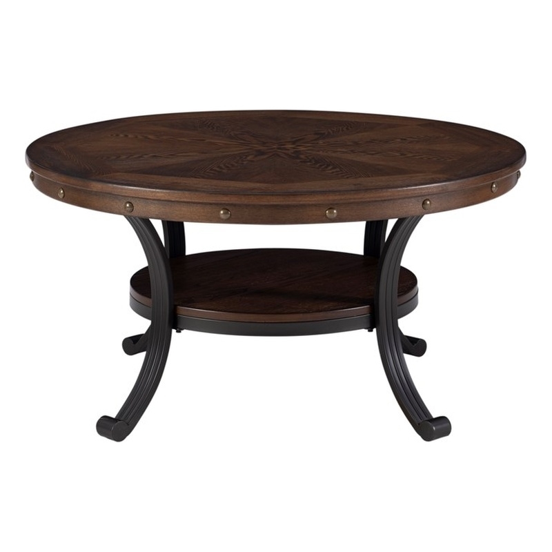 Kingfisher Lane Coffee Table Steel Legs Wood Top and Shelf in Rustic Umber Brown