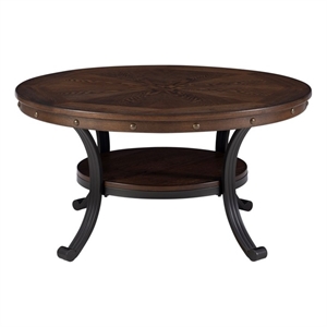 Kingfisher Lane Coffee Table Steel Legs Wood Top and Shelf in Rustic Umber Brown