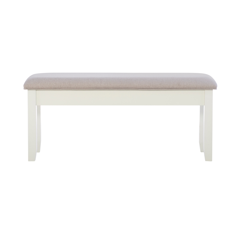 Kingfisher Lane Wood Storage Bench with Light Gray Fabric in Vanilla White Paint