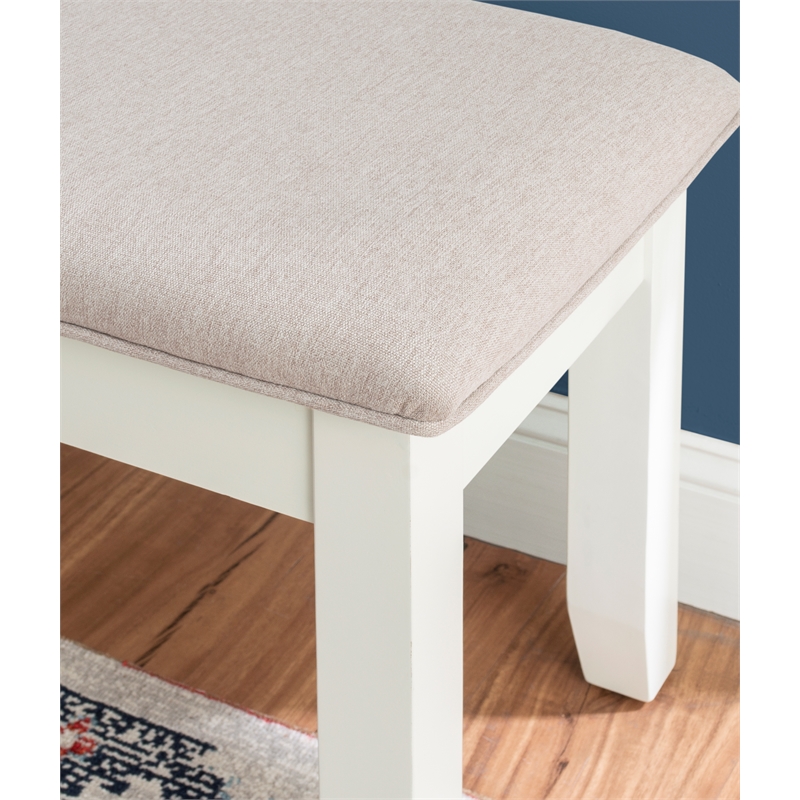 Kingfisher Lane Wood Storage Bench with Light Gray Fabric in Vanilla White Paint