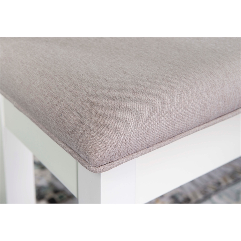 Kingfisher Lane Wood Storage Bench with Light Gray Fabric in Vanilla White Paint