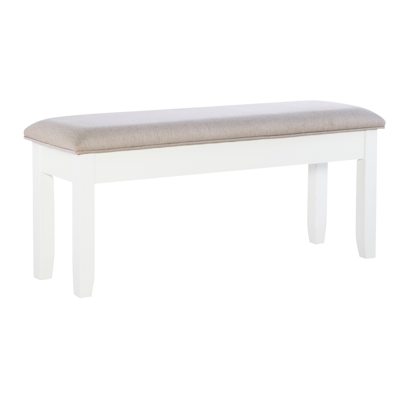 Kingfisher Lane Wood Storage Bench with Light Gray Fabric in Vanilla White Paint
