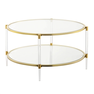 Kingfisher Lane Royal Crest Acrylic Clear Glass Coffee Table w/ Gold Frame