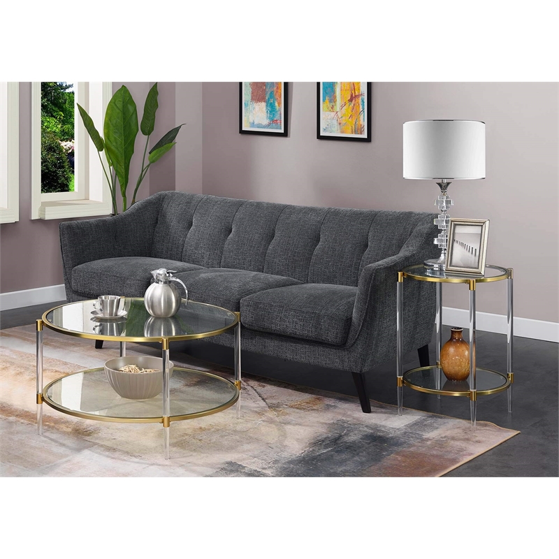 Kingfisher Lane Royal Crest Acrylic Clear Glass Coffee Table w/ Gold Frame