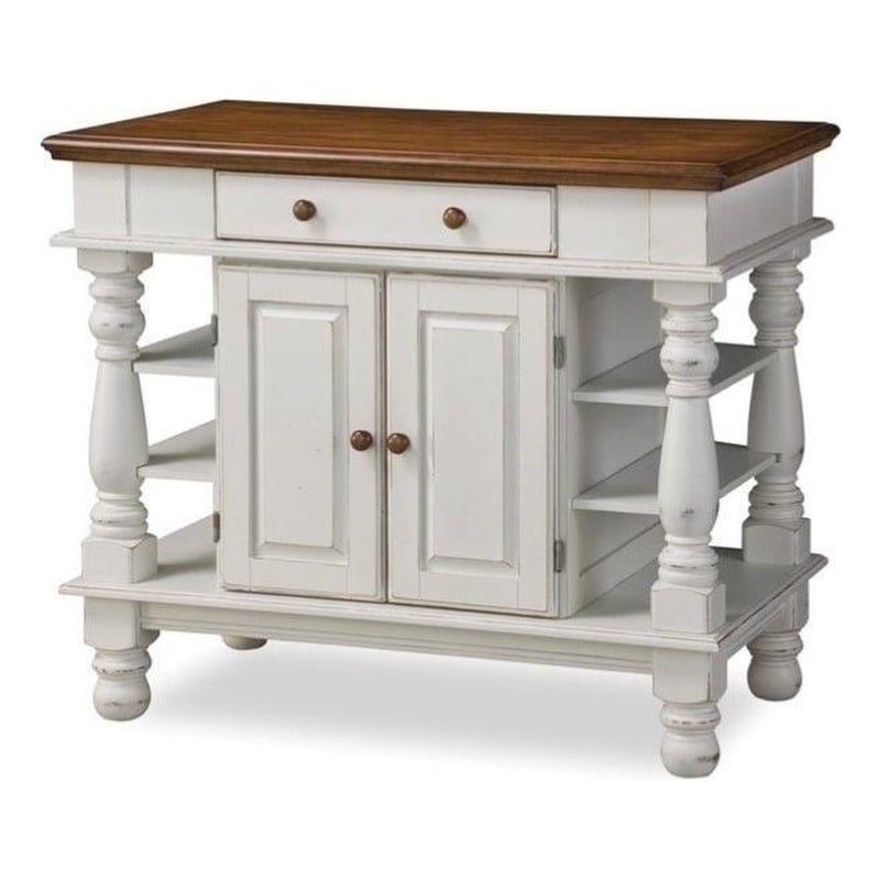 Kingfisher Lane Off White Wood Kitchen Island with Storage and Open Shelves