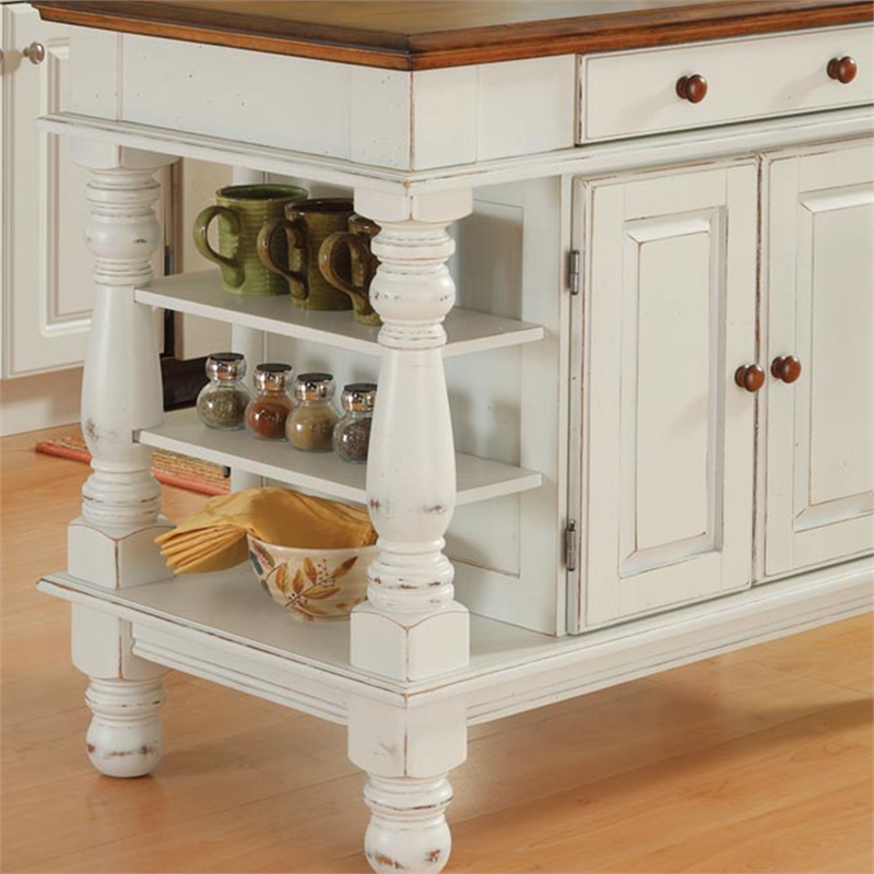 Kingfisher Lane Off White Wood Kitchen Island with Storage and Open Shelves