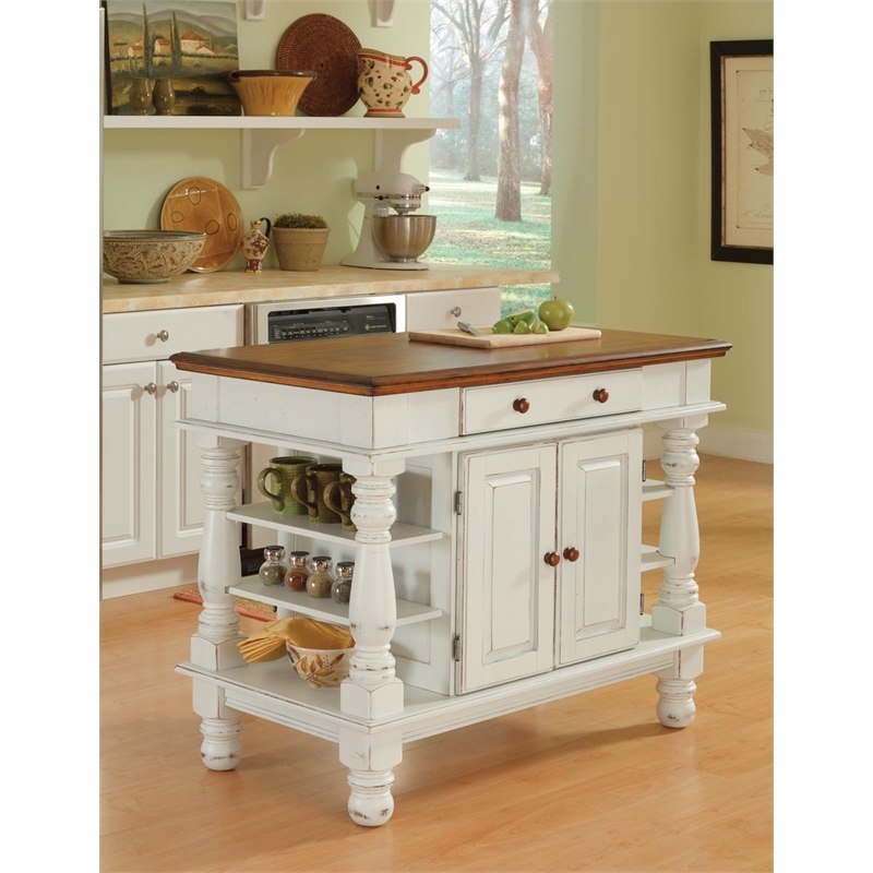 Kingfisher Lane Off White Wood Kitchen Island with Storage and Open Shelves