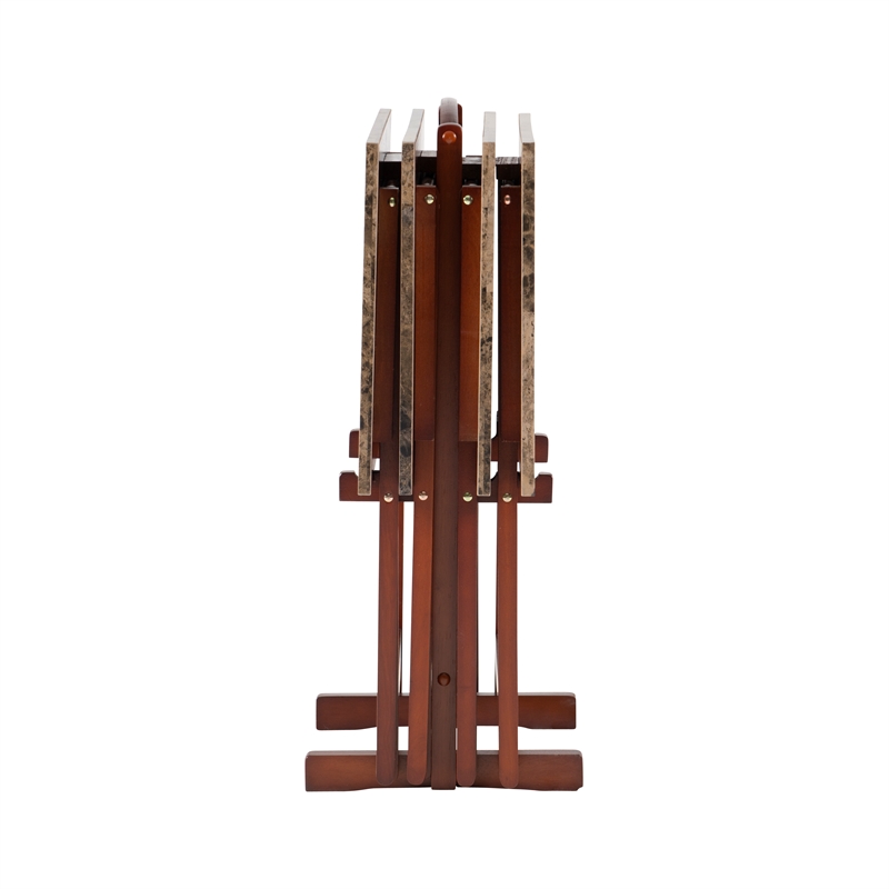Kingfisher Lane Wood Five Piece Folding Set with Stand in Brown Faux Marble