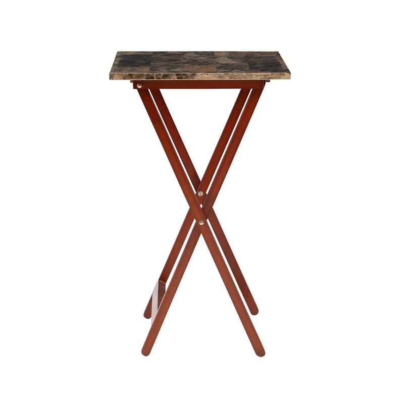 Kingfisher Lane Wood Five Piece Folding Set with Stand in Brown Faux Marble