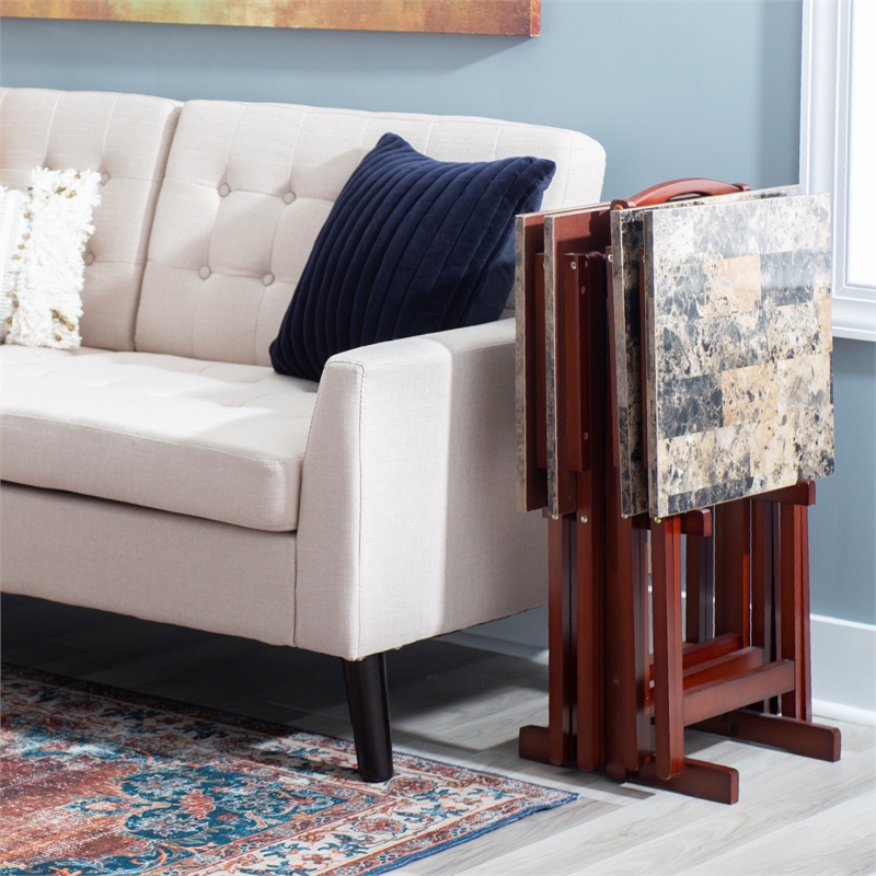 Kingfisher Lane Wood Five Piece Folding Set with Stand in Brown Faux Marble
