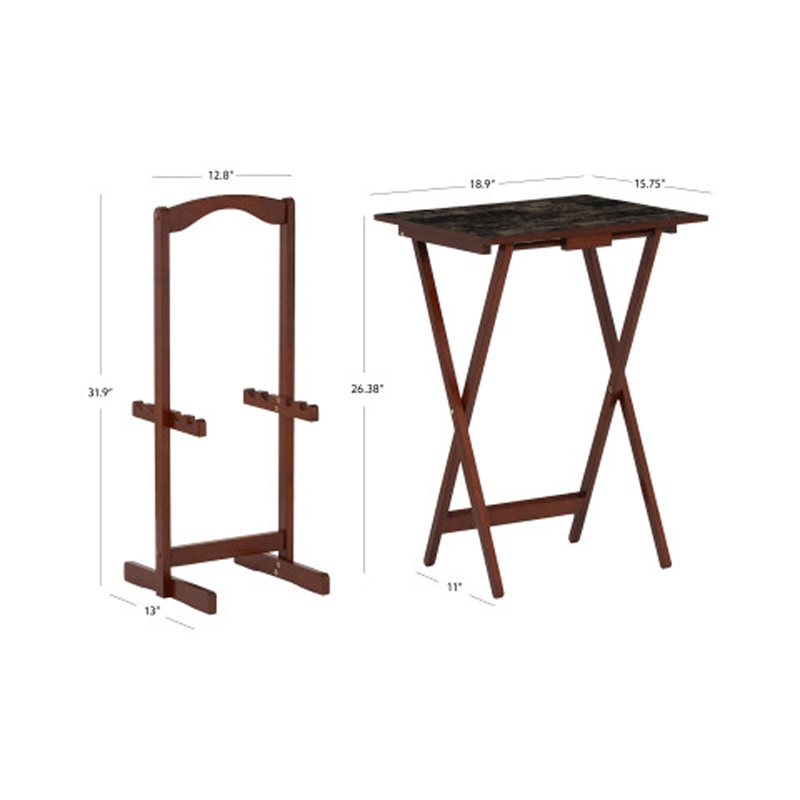 Kingfisher Lane Wood Five Piece Folding Set with Stand in Brown Faux Marble