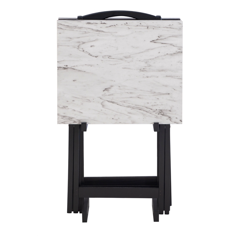 Kingfisher Lane Wood Five Piece Folding Set with Stand in White Faux Marble