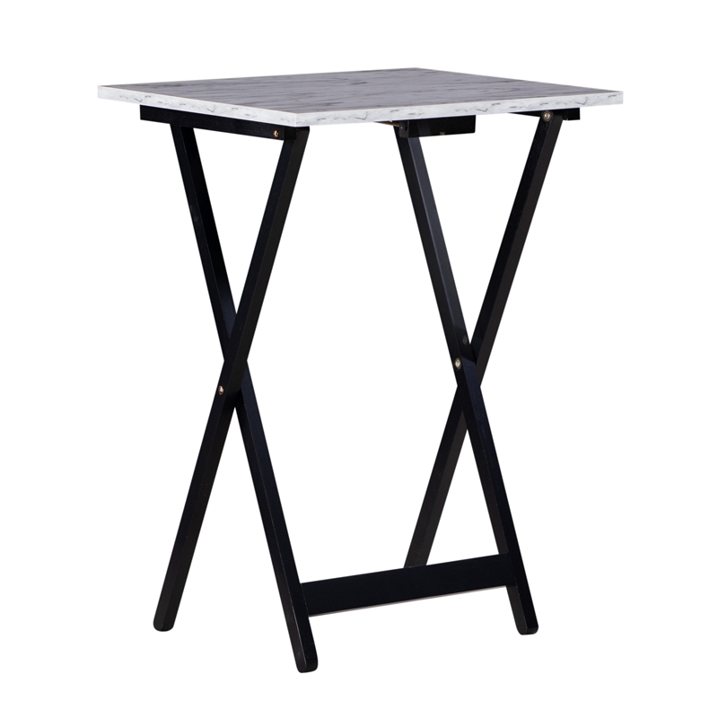 Kingfisher Lane Wood Five Piece Folding Set with Stand in White Faux Marble