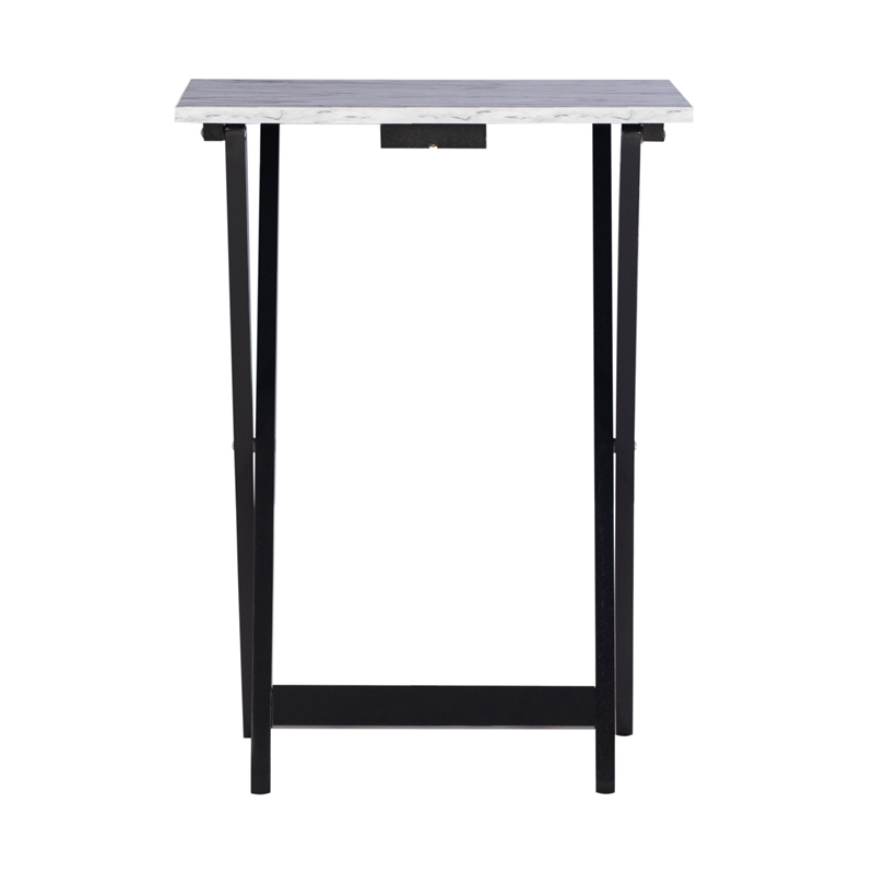 Kingfisher Lane Wood Five Piece Folding Set with Stand in White Faux Marble