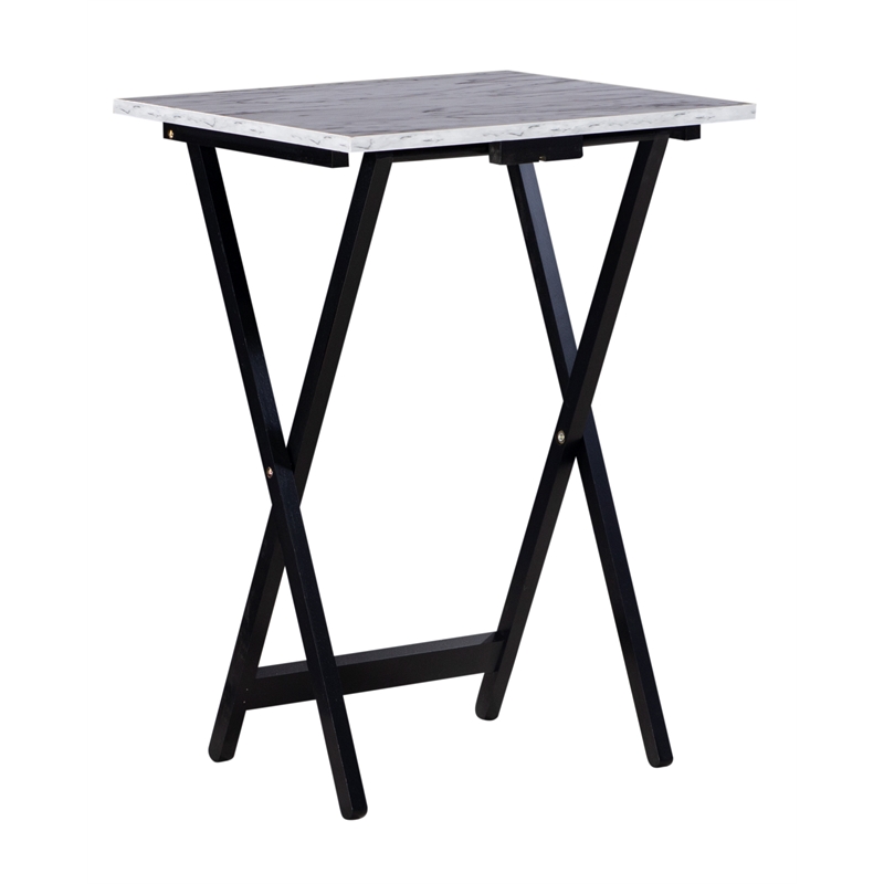 Kingfisher Lane Wood Five Piece Folding Set with Stand in White Faux Marble