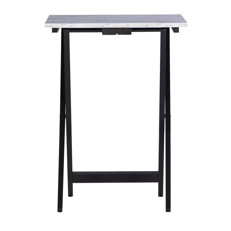 Kingfisher Lane Wood Five Piece Folding Set with Stand in White Faux Marble