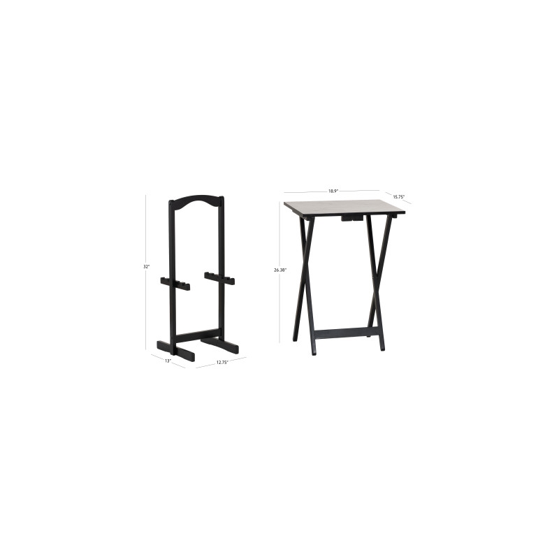 Kingfisher Lane Wood Five Piece Folding Set with Stand in White Faux Marble