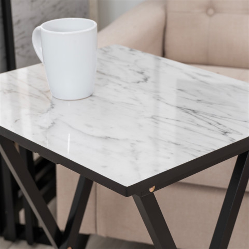 Kingfisher Lane Wood Five Piece Folding Set with Stand in White Faux Marble