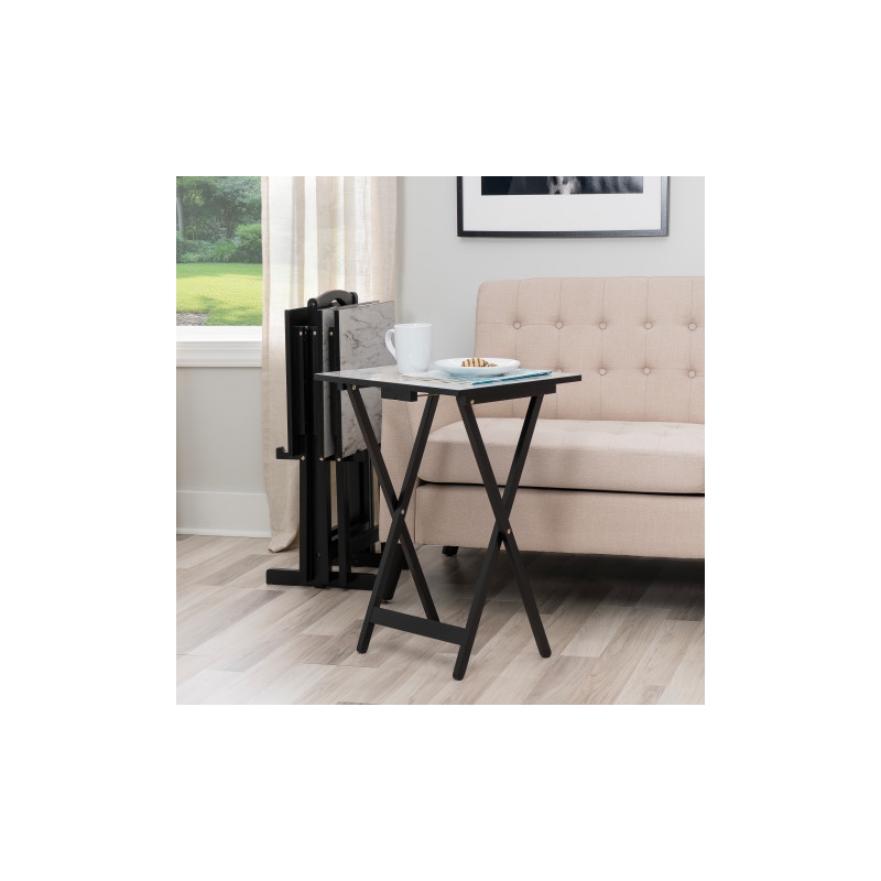 Kingfisher Lane Wood Five Piece Folding Set with Stand in White Faux Marble