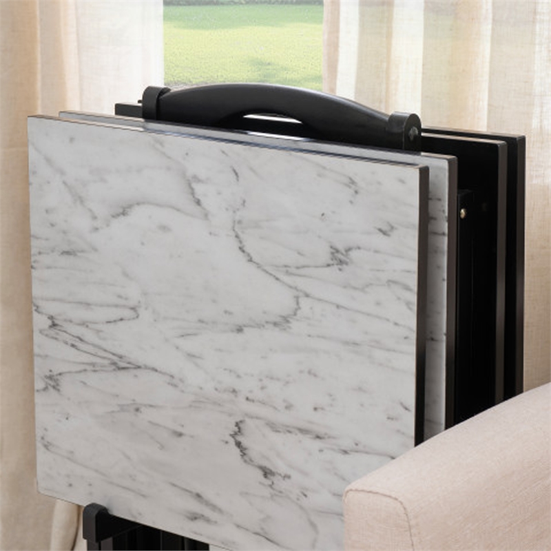 Kingfisher Lane Wood Five Piece Folding Set with Stand in White Faux Marble