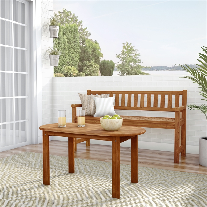 Kingfisher Lane Solid Acacia Wood Outdoor Coffee Table in Acorn Brown Stain