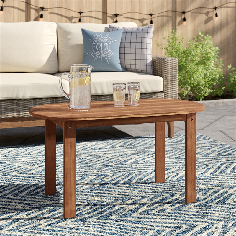 Kingfisher Lane Solid Acacia Wood Outdoor Coffee Table in Acorn Brown Stain