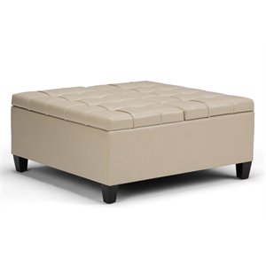 Kingfisher Lane 36&quot Transitional Square Coffee Table Ottoman in Satin Cream