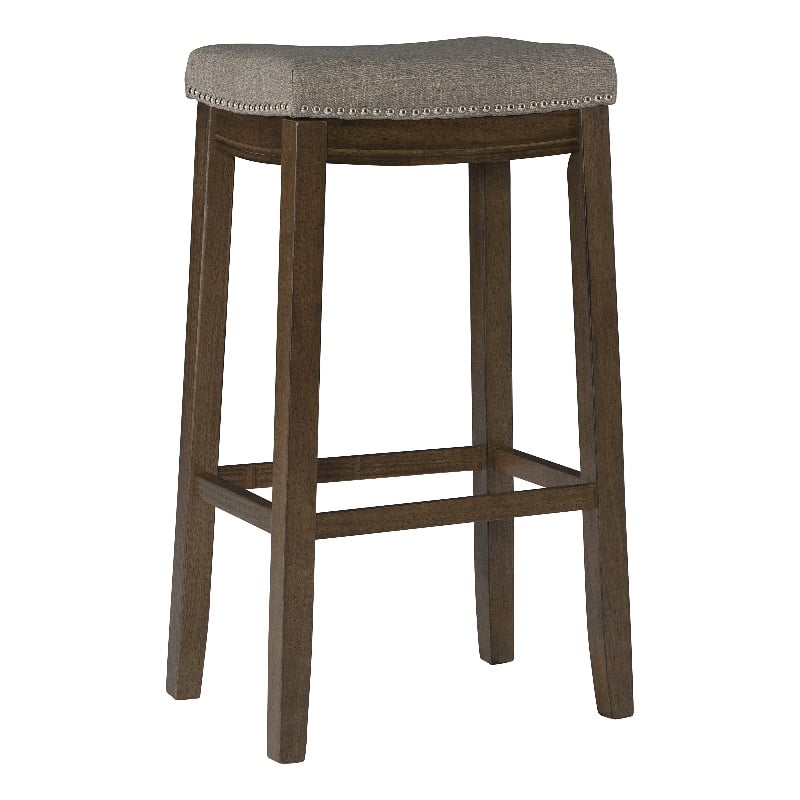 Kingfisher Lane Bar Stool Gray Woven Padded Seat Wood Frame in Rustic Brown