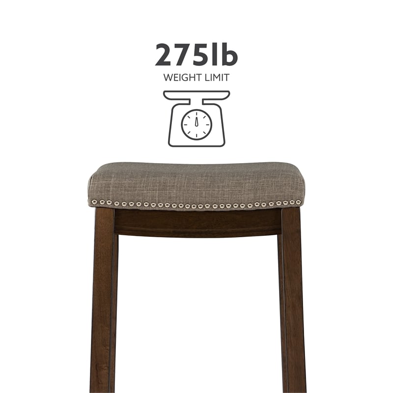 Kingfisher Lane Bar Stool Gray Woven Padded Seat Wood Frame in Rustic Brown