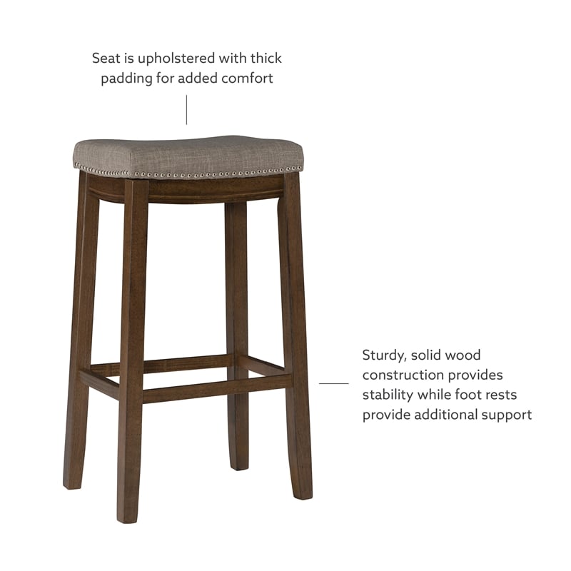 Kingfisher Lane Bar Stool Gray Woven Padded Seat Wood Frame in Rustic Brown