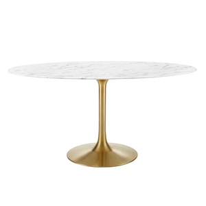 Kingfisher Lane 60&quot Oval Faux Marble & Metal Dining Table in Gold and White