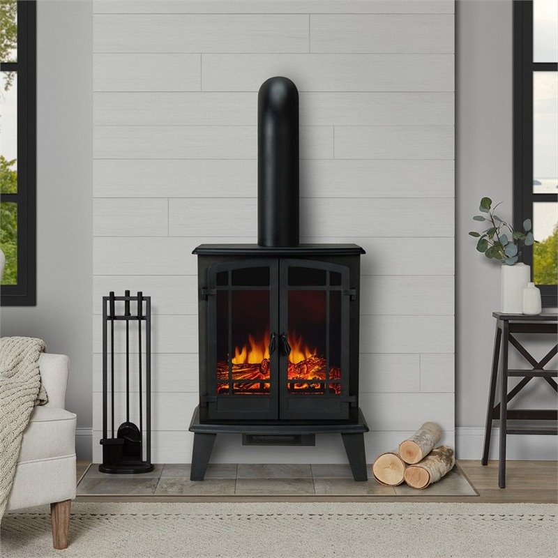 Kingfisher Lane Contemporary Metal Foster Stove Electric Fireplace in Black