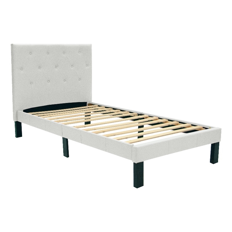 Kingfisher Lane Twin Upholstered Bed Frame with Slats in White Faux Leather