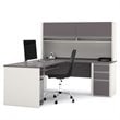 Kingfisher Lane L-Shape Wood Computer Desk with Hutch in Sandstone and Slate