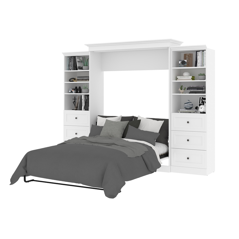 Kingfisher Lane Wood Queen Murphy Bed and 2 Organizers with Drawers in White