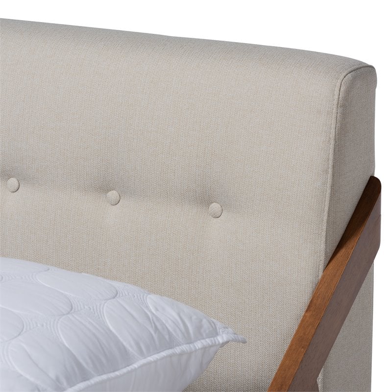 Kingfisher Lane Mid-Century Wood and Fabric Queen Platform Bed - Light Beige