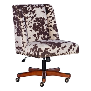 kingfisher lane wood base upholstered rolling office chair in brown cow print