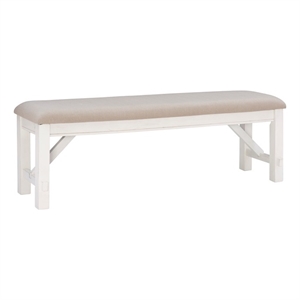 Kingfisher Lane Thick Rubberwood Tan Upholstered Bench in Smokey White Finish