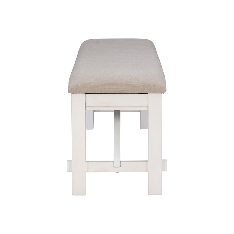 Kingfisher Lane Thick Rubberwood Tan Upholstered Bench in Smokey White Finish